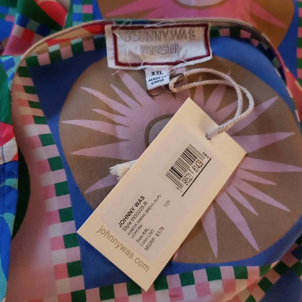 Artisy Celestial XXL Johnny Was Boho Retro Silk Hippie Shift Mini Dress New - Picture 3 of 7